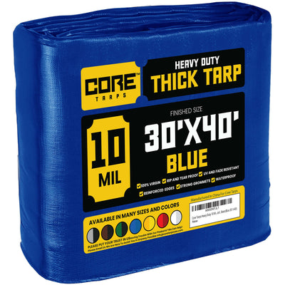 Core Tarps 30-ft x 40-ft Blue Waterproof Commercial Polyethylene 10-mil Tarp