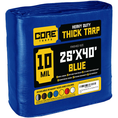 Core Tarps 25-ft x 40-ft Blue Waterproof Commercial Polyethylene 10-mil Tarp