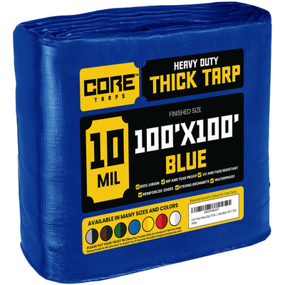 Core Tarps 100-ft x 100-ft Blue Waterproof Commercial Polyethylene 10-mil Tarp