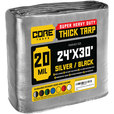 Core Tarps 24-ft x 30-ft Silver Waterproof Commercial Polyethylene 20-mil Tarp