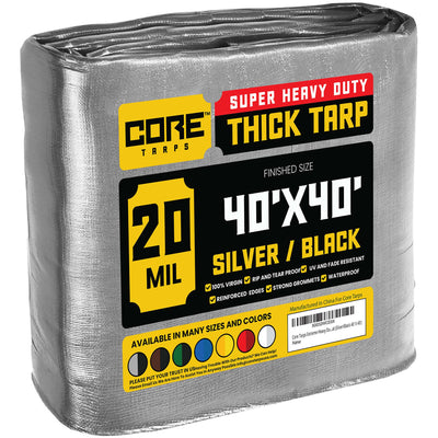 Core Tarps 40-ft x 40-ft Silver Waterproof Commercial Polyethylene 20-mil Tarp