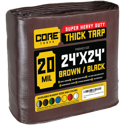 Core Tarps 24-ft x 24-ft Brown Waterproof Commercial Polyethylene 20-mil Tarp