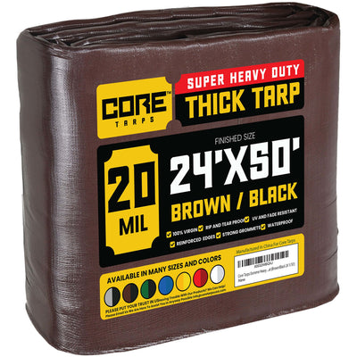 Core Tarps 24-ft x 50-ft Brown Waterproof Commercial Polyethylene 20-mil Tarp