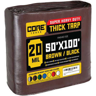 Core Tarps 50-ft x 100-ft Brown Waterproof Commercial Polyethylene 20-mil Tarp