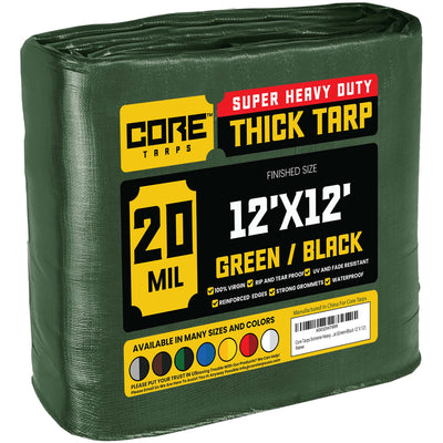 Core Tarps 12-ft x 12-ft Green Waterproof Commercial Polyethylene 20-mil Tarp