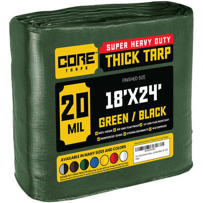 Core Tarps 18-ft x 24-ft Green Waterproof Commercial Polyethylene 20-mil Tarp