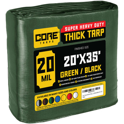 Core Tarps 20-ft x 35-ft Green Waterproof Commercial Polyethylene 20-mil Tarp