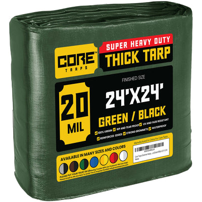 Core Tarps 24-ft x 24-ft Green Waterproof Commercial Polyethylene 20-mil Tarp