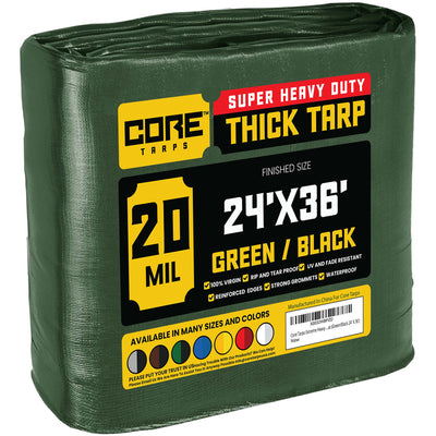 Core Tarps 24-ft x 35-ft Green Waterproof Commercial Polyethylene 20-mil Tarp