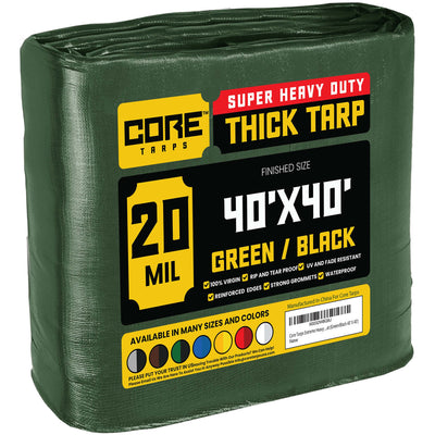 Core Tarps 40-ft x 40-ft Green Waterproof Commercial Polyethylene 20-mil Tarp