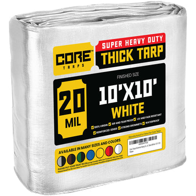 Core Tarps 10-ft x 10-ft White Waterproof Commercial Polyethylene 20-mil Tarp