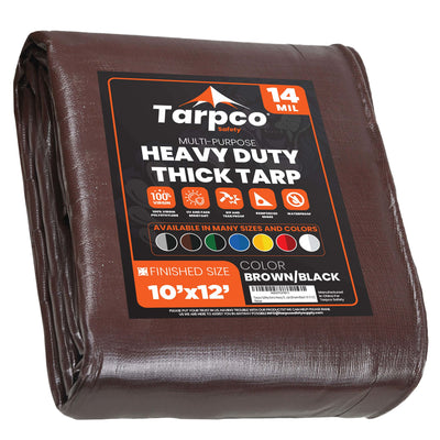 Tarpco Safety 10-ft x 12-ft Brown Waterproof Commercial Polyethylene 14-mil Tarp