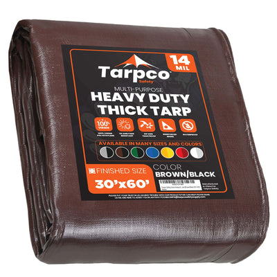 Tarpco Safety 30-ft x 60-ft Brown Waterproof Commercial Polyethylene 14-mil Tarp