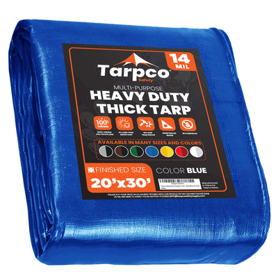 Tarpco Safety 20-ft x 30-ft Blue Waterproof Commercial Polyethylene 14-mil Tarp