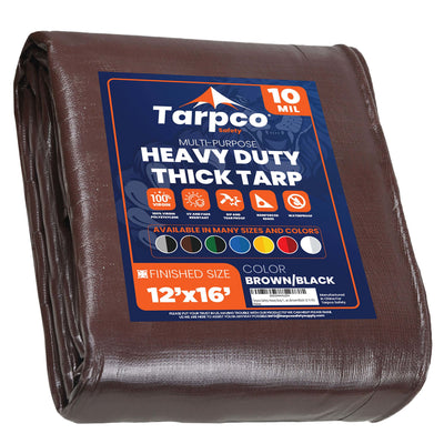 Tarpco Safety 12-ft x 16-ft Brown Waterproof Commercial Polyethylene 10-mil Tarp