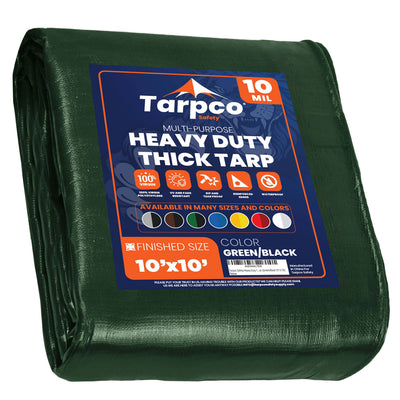 Tarpco Safety 10-ft x 10-ft Green Waterproof Commercial Polyethylene 10-mil Tarp