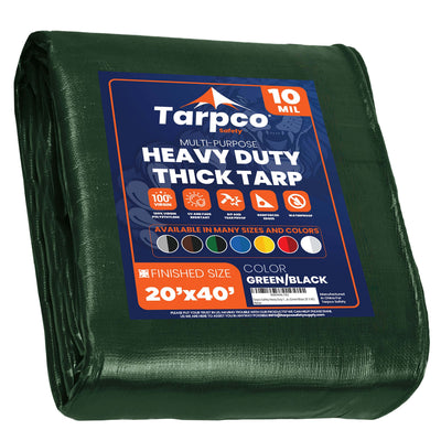 Tarpco Safety 20-ft x 40-ft Green Waterproof Commercial Polyethylene 10-mil Tarp