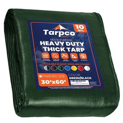 Tarpco Safety 30-ft x 60-ft Green Waterproof Commercial Polyethylene 10-mil Tarp