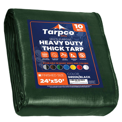 Tarpco Safety 24-ft x 50-ft Green Waterproof Commercial Polyethylene 10-mil Tarp