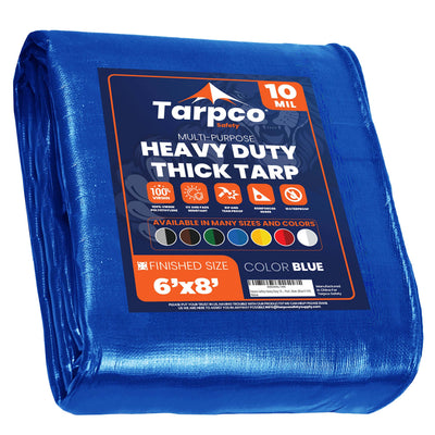 Tarpco Safety 6-ft x 8-ft Blue Waterproof Commercial Polyethylene 10-mil Tarp