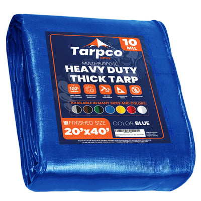 Tarpco Safety 20-ft x 40-ft Blue Waterproof Commercial Polyethylene 10-mil Tarp