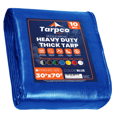 Tarpco Safety 30-ft x 70-ft Blue Waterproof Commercial Polyethylene 10-mil Tarp