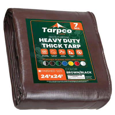 Tarpco Safety 24-ft x 24-ft Brown Waterproof Commercial Polyethylene 7-mil Tarp