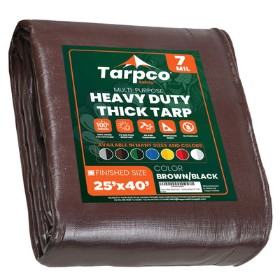 Tarpco Safety 25-ft x 40-ft Brown Waterproof Commercial Polyethylene 7-mil Tarp