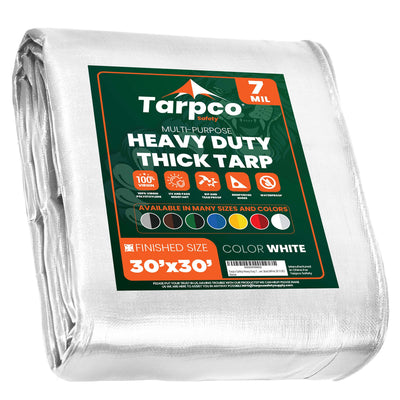 Tarpco Safety 30-ft x 30-ft White Waterproof Commercial Polyethylene 7-mil Tarp