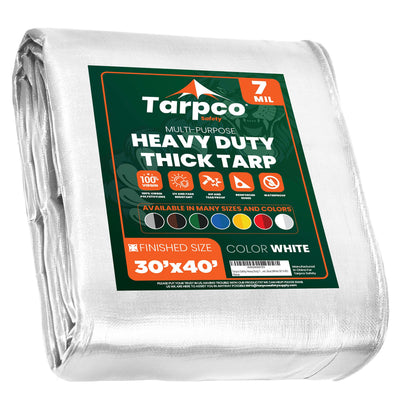 Tarpco Safety 30-ft x 40-ft White Waterproof Commercial Polyethylene 7-mil Tarp