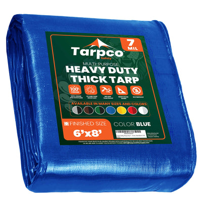 Tarpco Safety 6-ft x 8-ft Blue Waterproof Commercial Polyethylene 7-mil Tarp