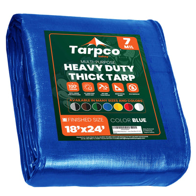 Tarpco Safety 18-ft x 24-ft Blue Waterproof Commercial Polyethylene 7-mil Tarp