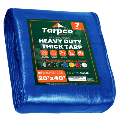 Tarpco Safety 20-ft x 40-ft Blue Waterproof Commercial Polyethylene 7-mil Tarp