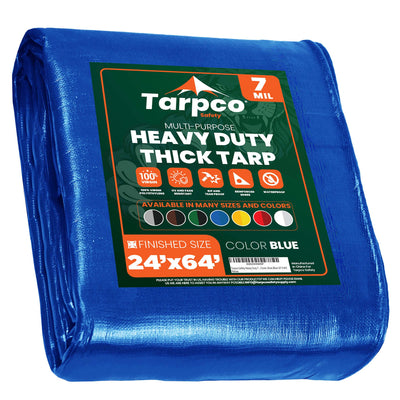 Tarpco Safety 24-ft x 65-ft Blue Waterproof Commercial Polyethylene 7-mil Tarp