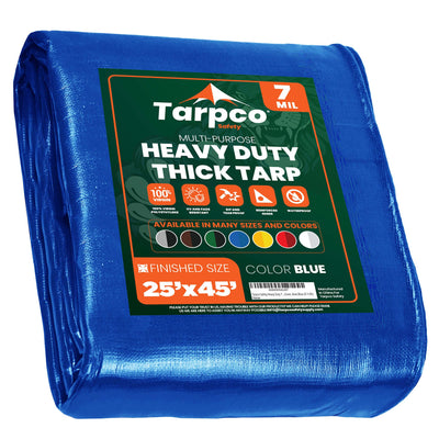 Tarpco Safety 25-ft x 45-ft Blue Waterproof Commercial Polyethylene 7-mil Tarp