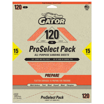 Gator AlumiNext Fine 120-Grit Sheet Sandpaper 9.5-in W x 12-in L 15-Pack