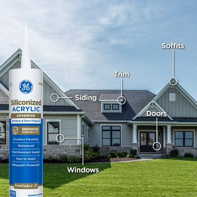 GE Advanced Siliconized Acrylic Windows, Doors, Ext 10.1-oz White Paintable Latex Caulk