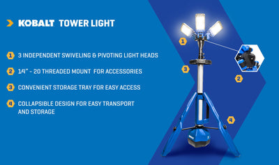 Kobalt 24-volt 3000-Lumen LED Battery-operated Stand Work Light