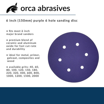 orca abrasives 6 Inch  Hook and Loop Purple Sanding Discs 6 Holes 100 Grit 25 Pack