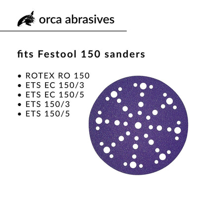 orca abrasives 6 Inch  Hook and Loop Purple Sanding Discs 100 Grit 25 Pack