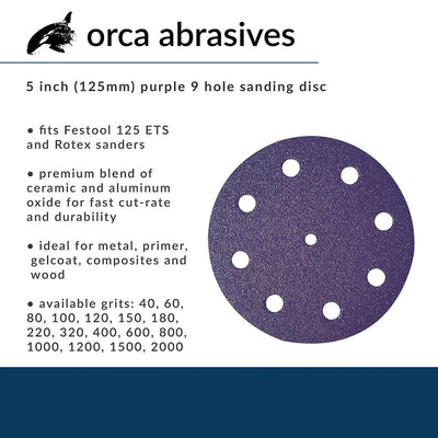 orca abrasives 5 Inch  Hook and Loop Purple Sanding Discs 800 Grit 25 Pack