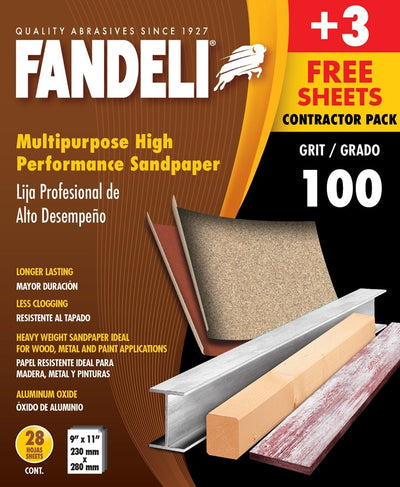 FANDELI Contractor Pack Coarse 100-Grit Sheet Sandpaper 9-in W x 11-in L 28-Pack