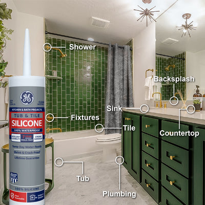 GE Silicone 1 Tub and Tile, Kitchen and Bath 10.1-oz White Silicone Caulk