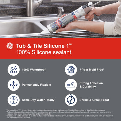 GE Silicone 1 Tub and Tile, Kitchen and Bath 10.1-oz White Silicone Caulk