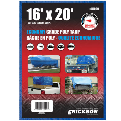 Erickson 16-ft x 20-ft Blue Water Resistant Standard Polyethylene 4-mil Tarp