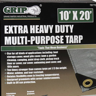 Grip-on Tools 10-ft x 20-ft Gray Water Resistant Standard Polyethylene 14-mil Tarp