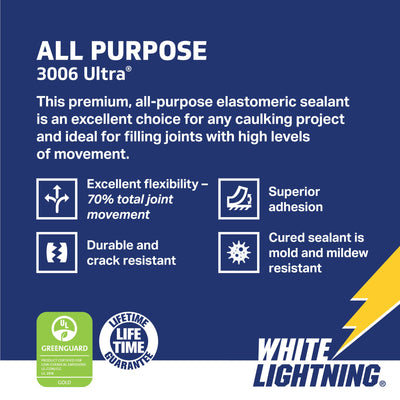 White Lightning 3006 Ultra 10-oz White Paintable Latex Caulk