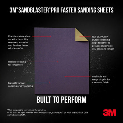 3M SandBlaster Pro Very Fine 220-Grit Sheet Sandpaper 3.66-in W x 9-in L 8-Pack