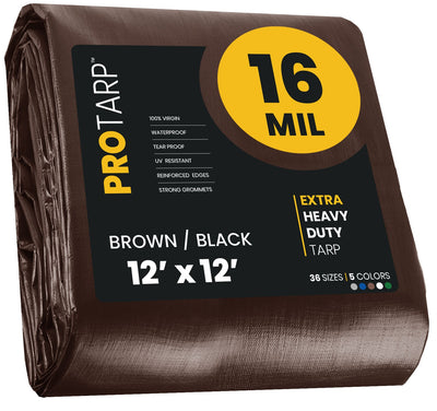 PROTARP 12-ft x 12-ft Brown Waterproof Commercial Polyethylene 16-mil Tarp