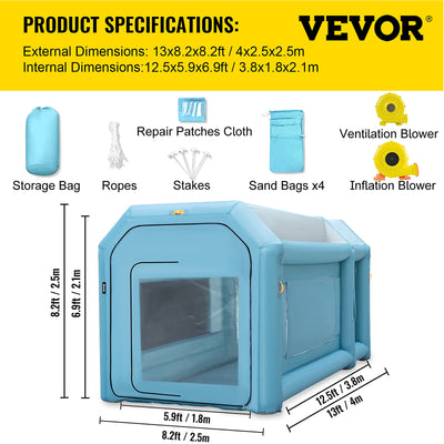 VEVOR 98.4-in x 96-in 13 x 8 FT Inflatable Paint Booth Plastic Inflatable Paint Booth